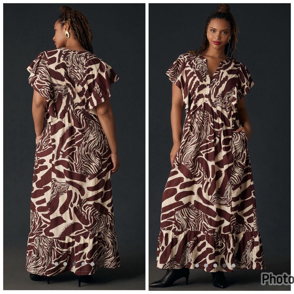 Anthropologie Maeve Cassandra Maxi Dress Brown Cream Size Large Petite‎